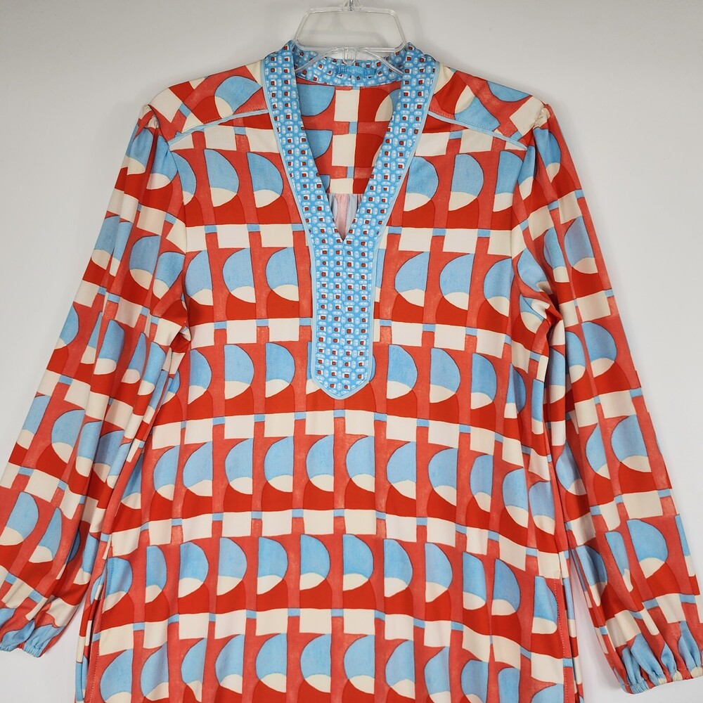 J. Mclaughlin Emer Dress Eclipse Print Orange Blue White Size Small #645 View 2
